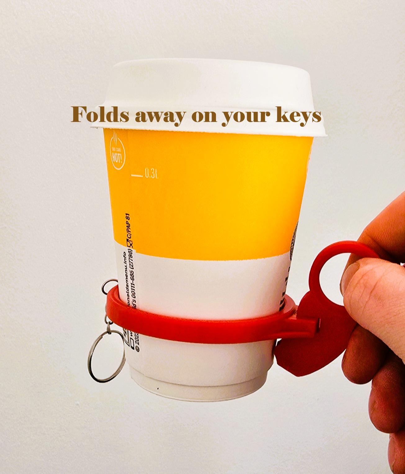 Coffee Cup Holder Keyring – Takeaway Cup Carrier, Magnetic Foldable Keychain for Hot Drinks