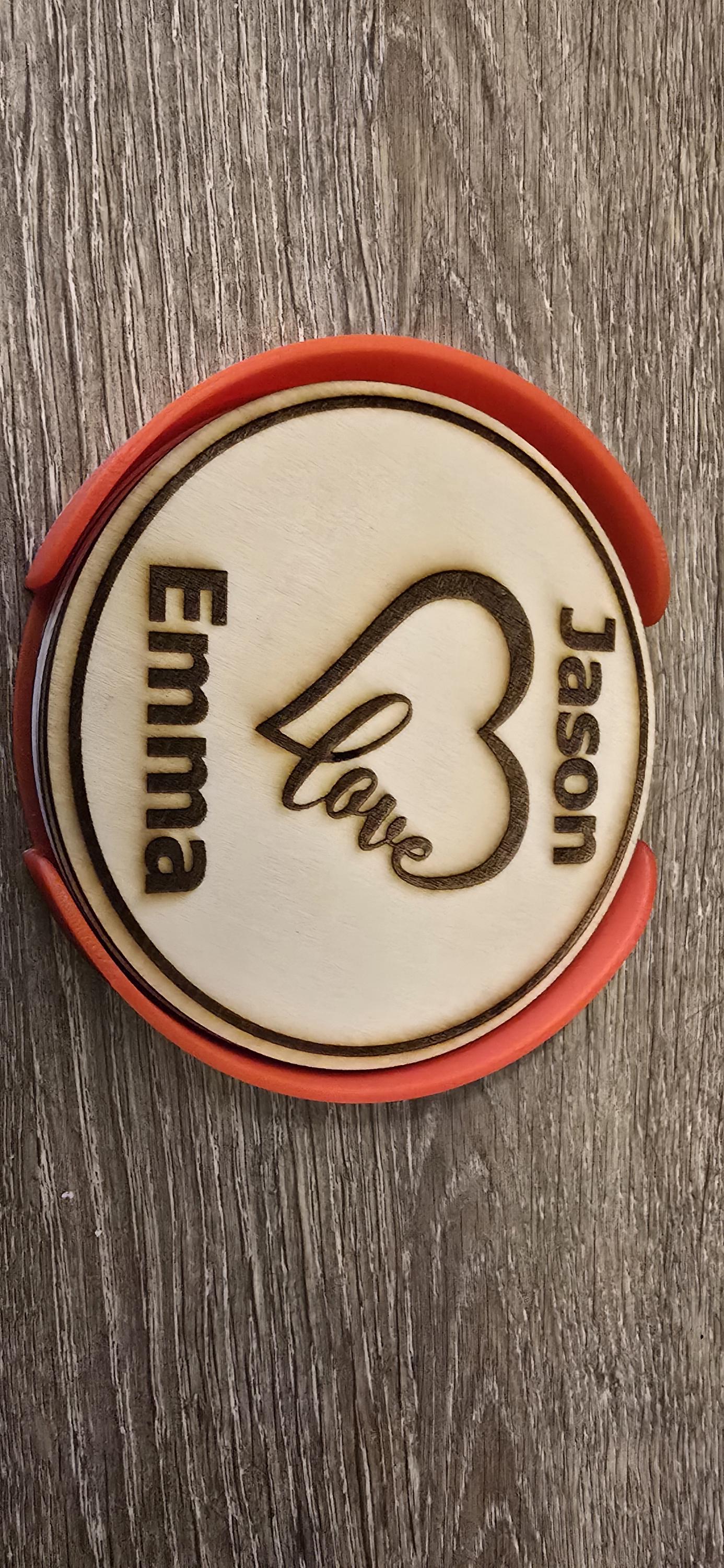 Personalised Couple’s Coaster Set with Holder – Custom Couple Name Gift, Romantic Wooden Coasters